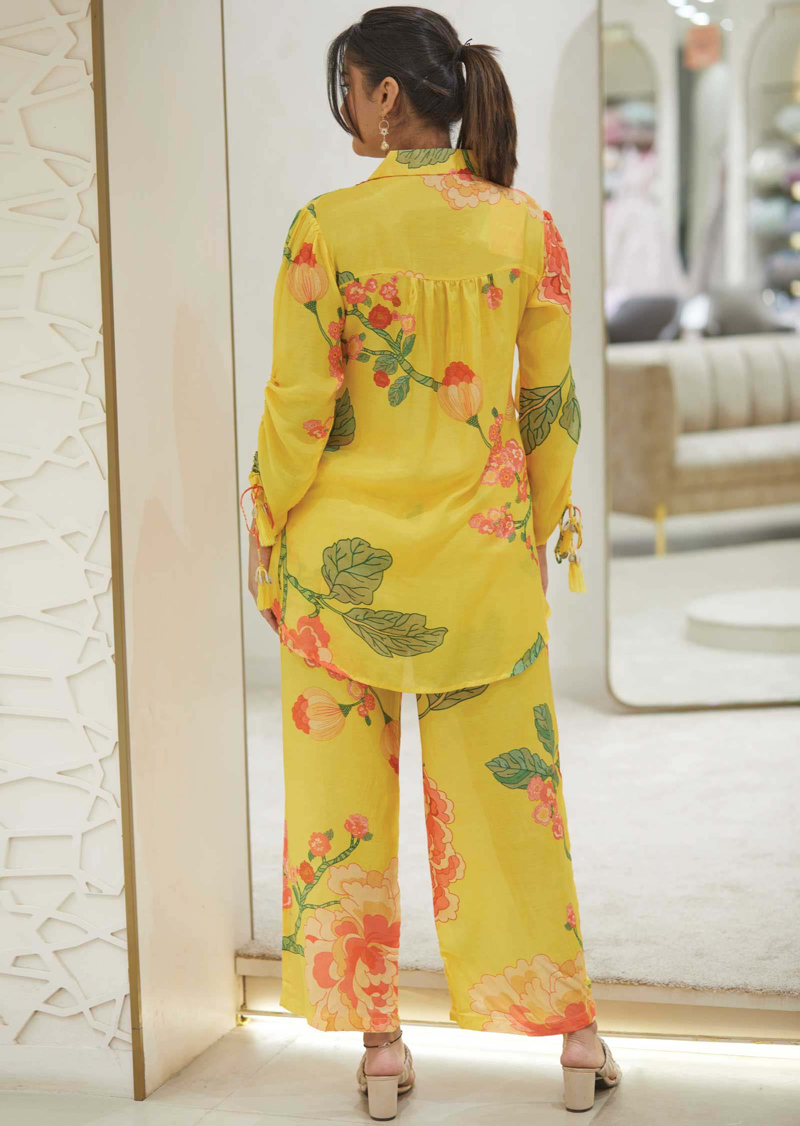 Yellow Muslin Floral Printed Co-Ord Set