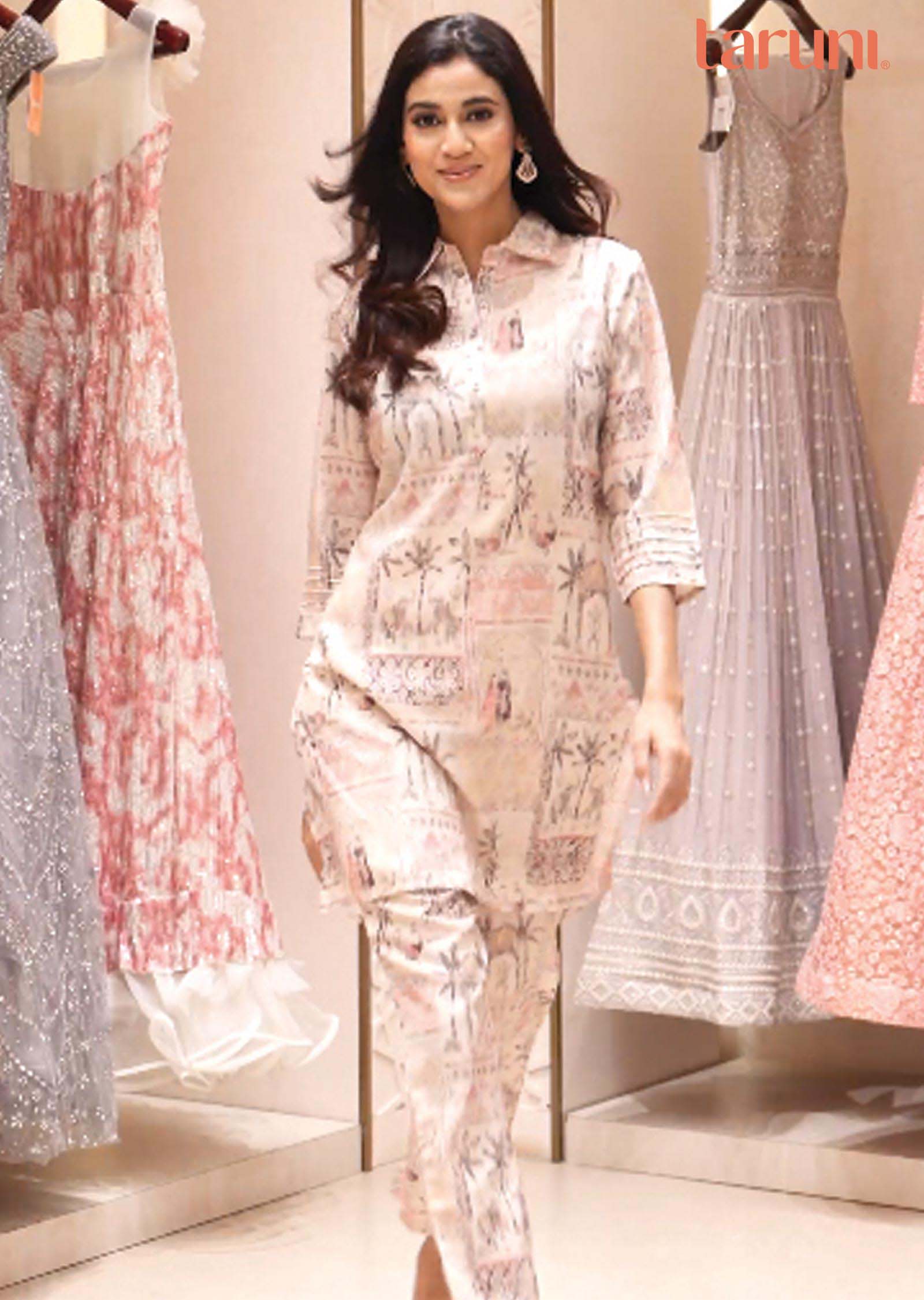 Beige Linen Printed Co-Ord Set