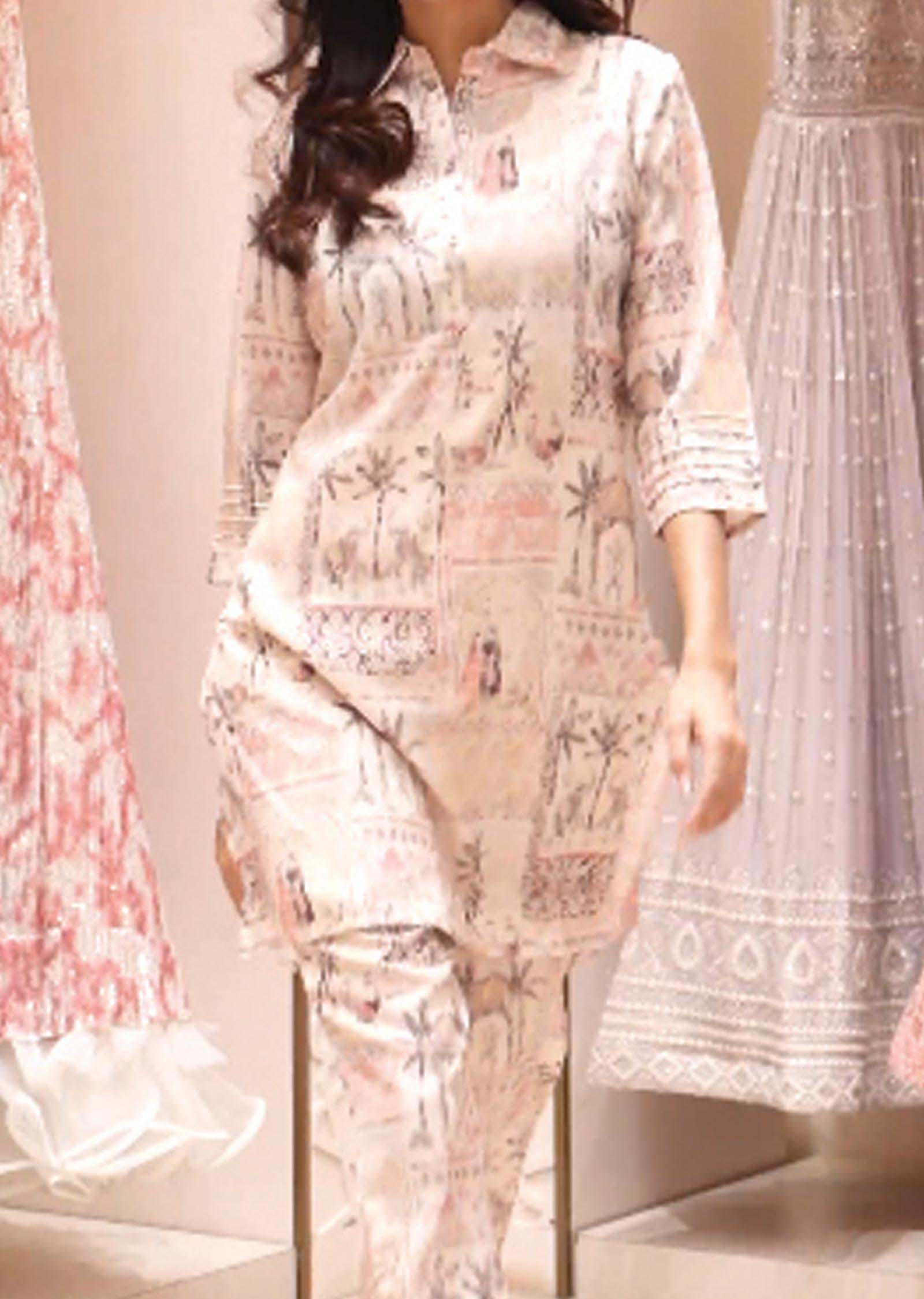 Beige Linen Printed Co-Ord Set