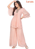 Peach Chinnon Embroidered Co-Ord Set
