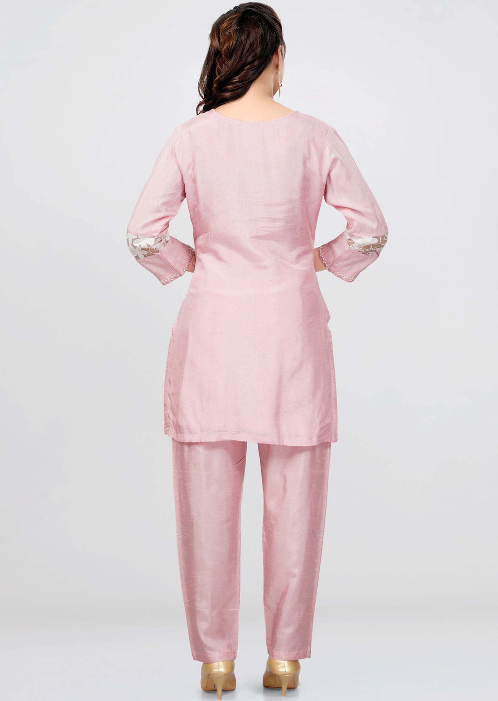 Baby Pink Silk Sequins Co-Ord Set