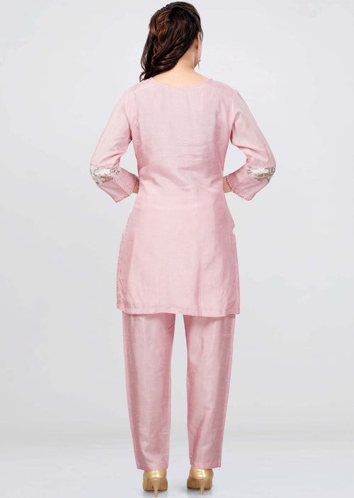 Baby Pink Silk Sequins Co-Ord Set