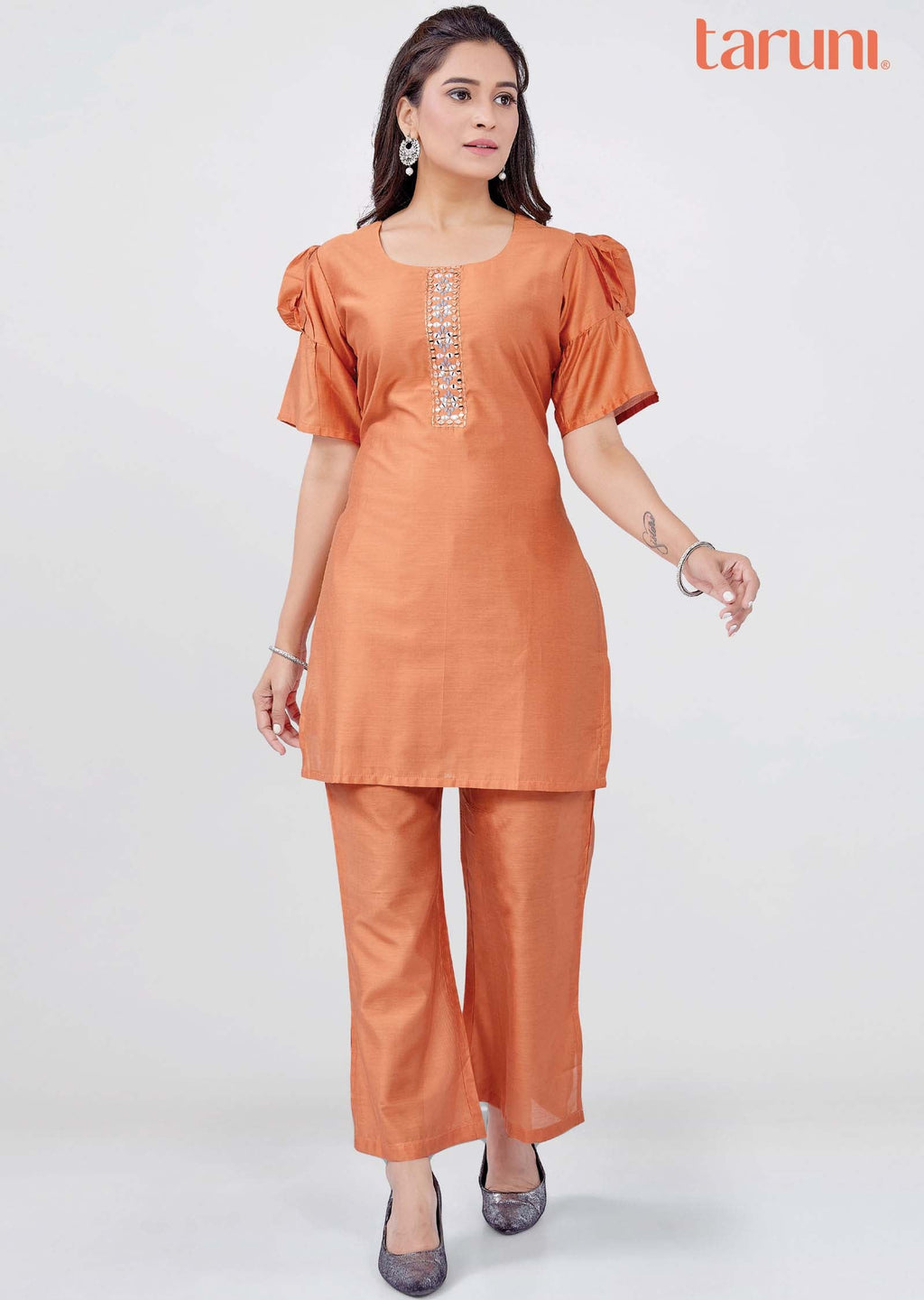 Light Orange Chanderi Mirror work Co-Ord Set