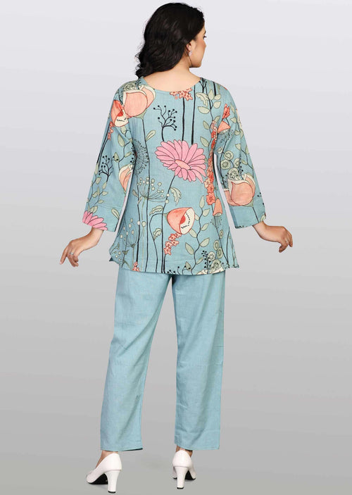 Dusty Blue Cotton Sequins Co-Ord Set