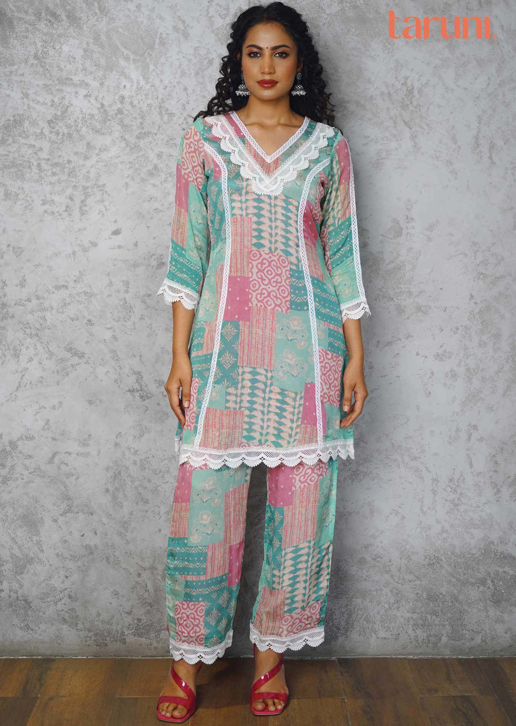 Sea Green & Pink Chinnon Printed Co-Ord Set