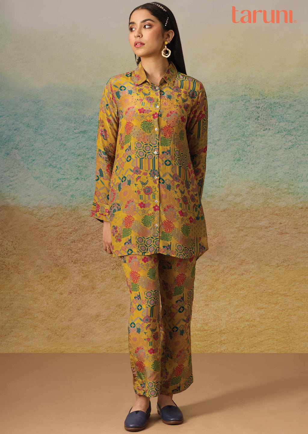 Mustard Crepe Printed Co-Ord Set