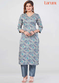 Grey Cotton Printed Kurti Sets