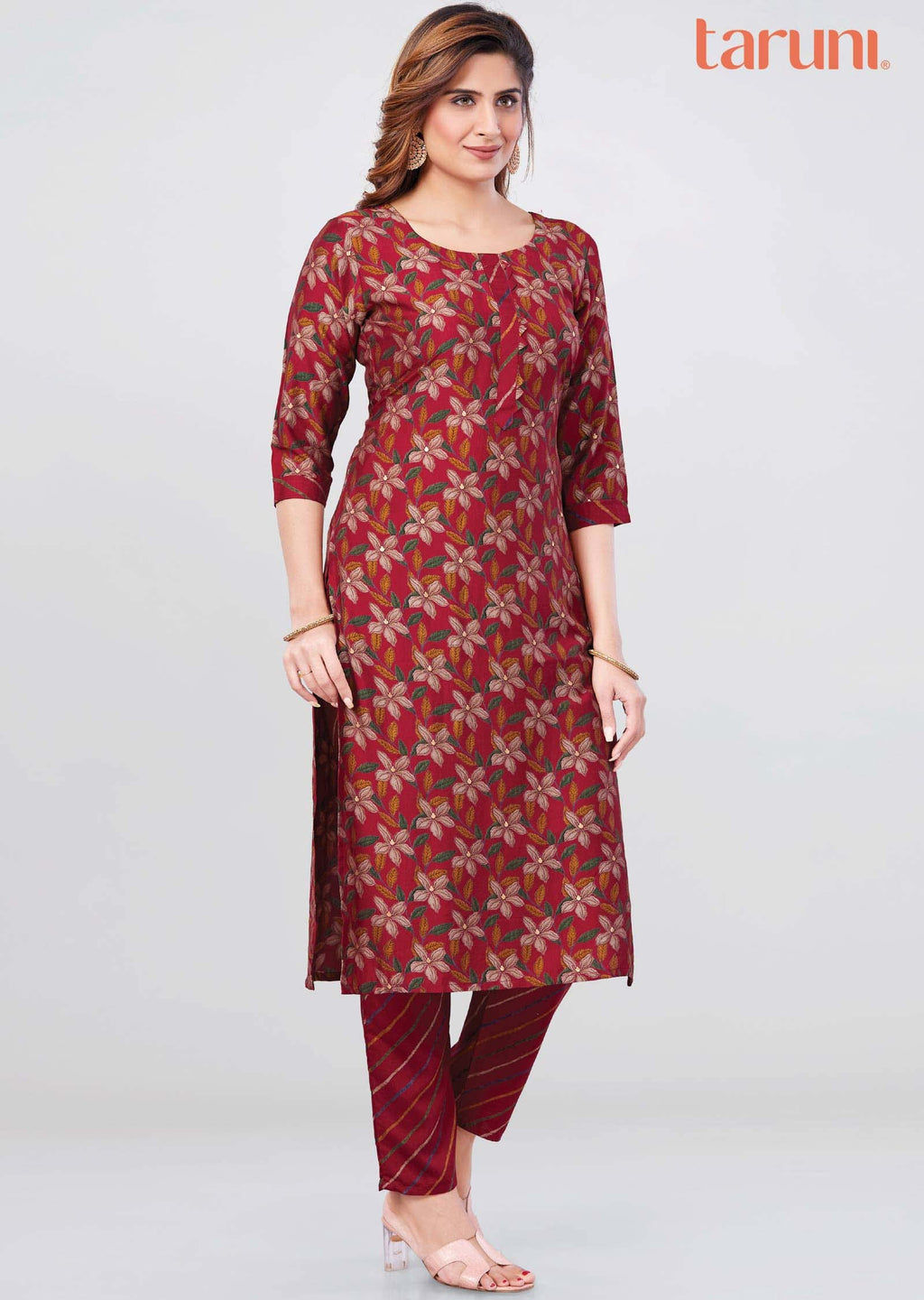 Maroon Modal Printed Kurti Sets