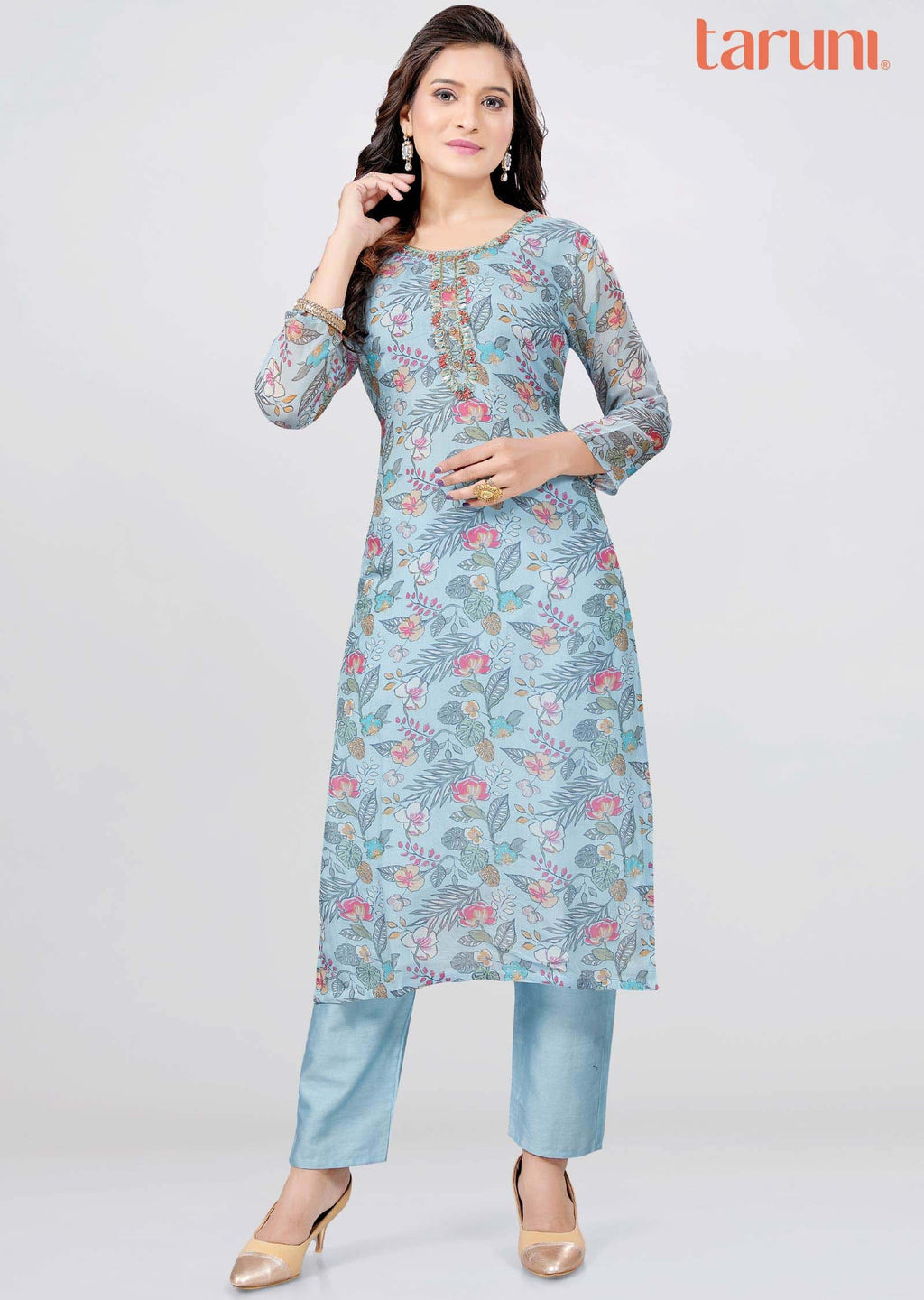 Light Blue Organza Zardosi & Embroidered Kurti Sets