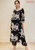 Black & Off White Reyon Printed Kurti Sets