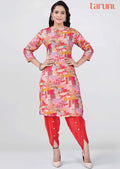 Peach/Pink Muslin Printed Kurti Sets