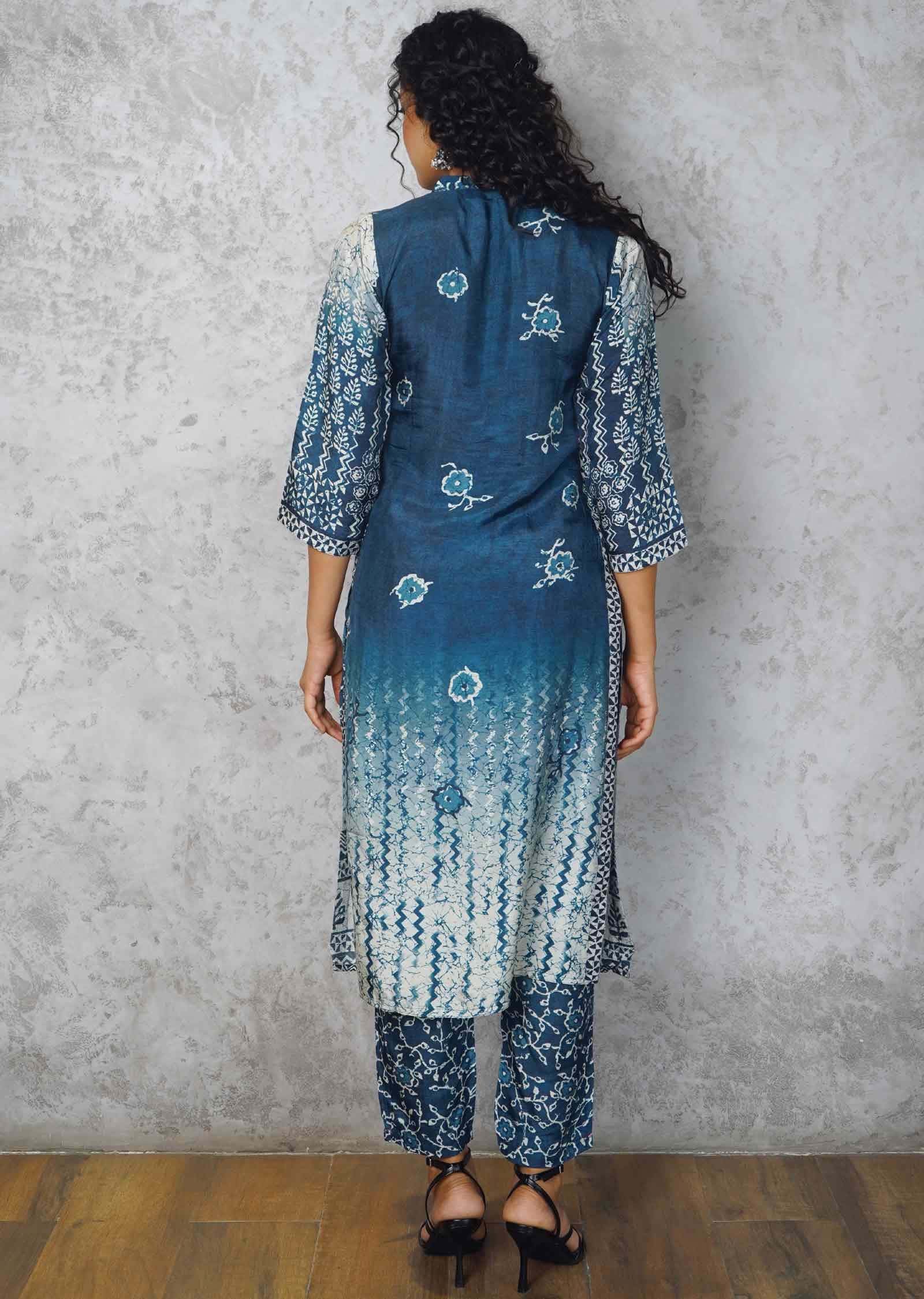 Indigo Blue Modal Embroidered Kurti Sets