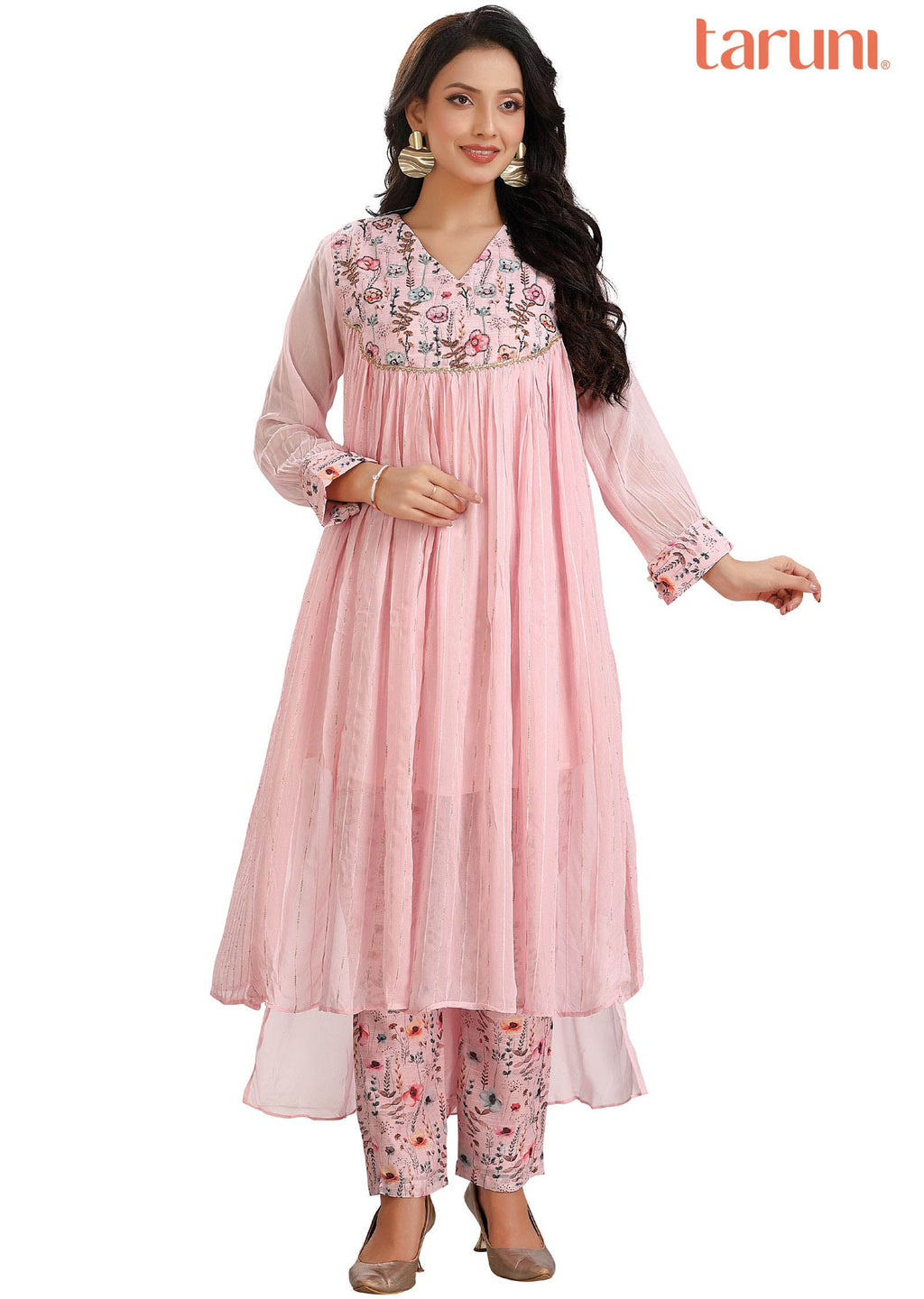 Baby Pink Georgette Embroidered Kurti Sets