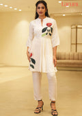 Cream Crepe Printed Kurti Sets