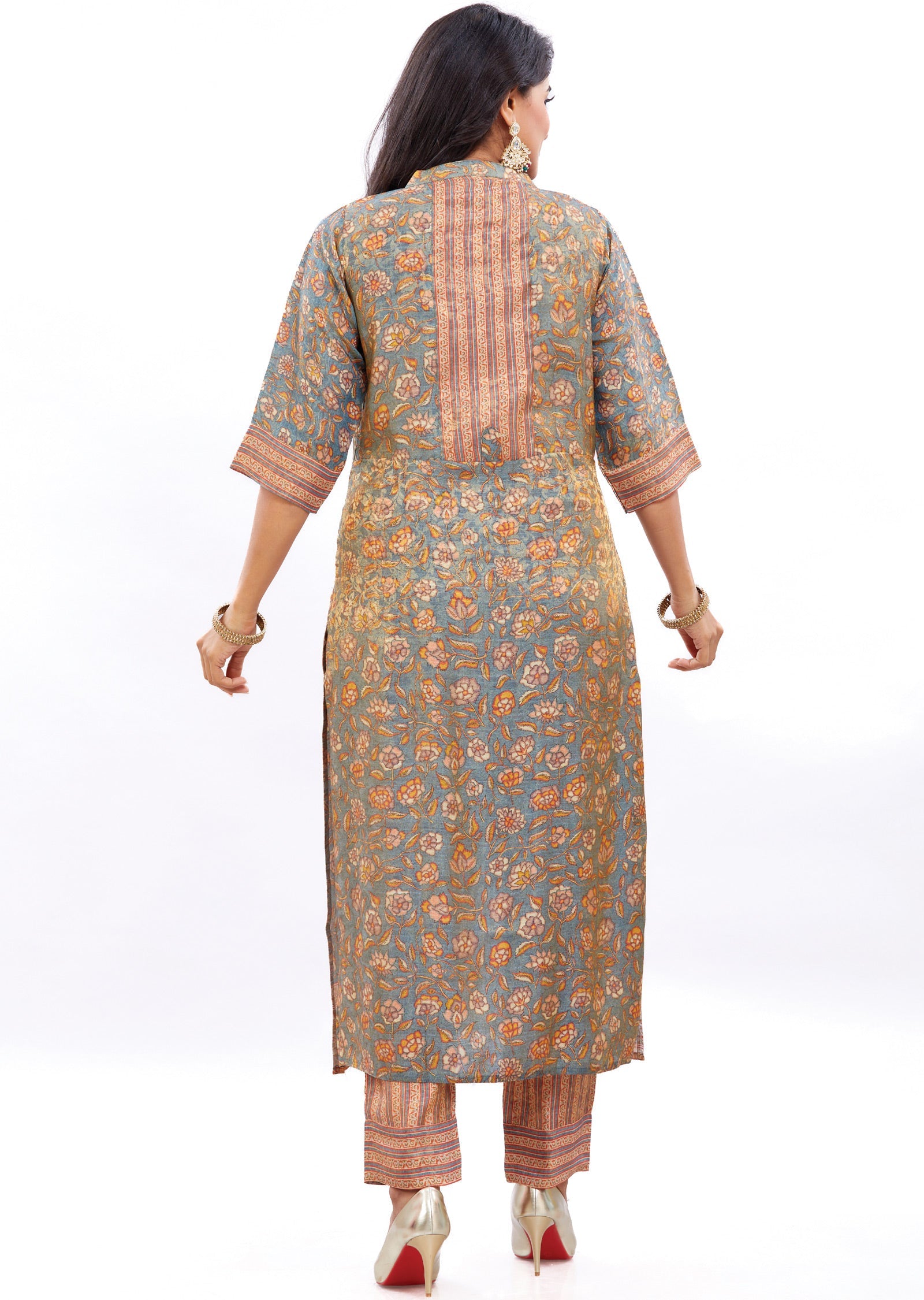 Grey Tissue Silk Kurti Set with Zari & Zardosi Work