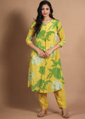 Yellow  & Green Crepe Kurti Set
