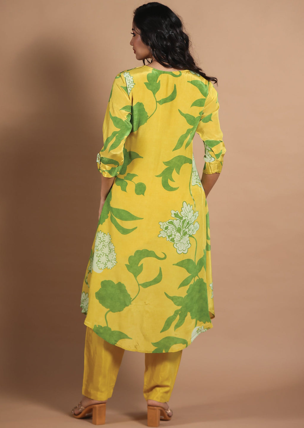 Yellow  & Green Crepe Kurti Set