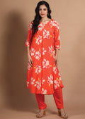 Light Orange Crepe Kurti Set