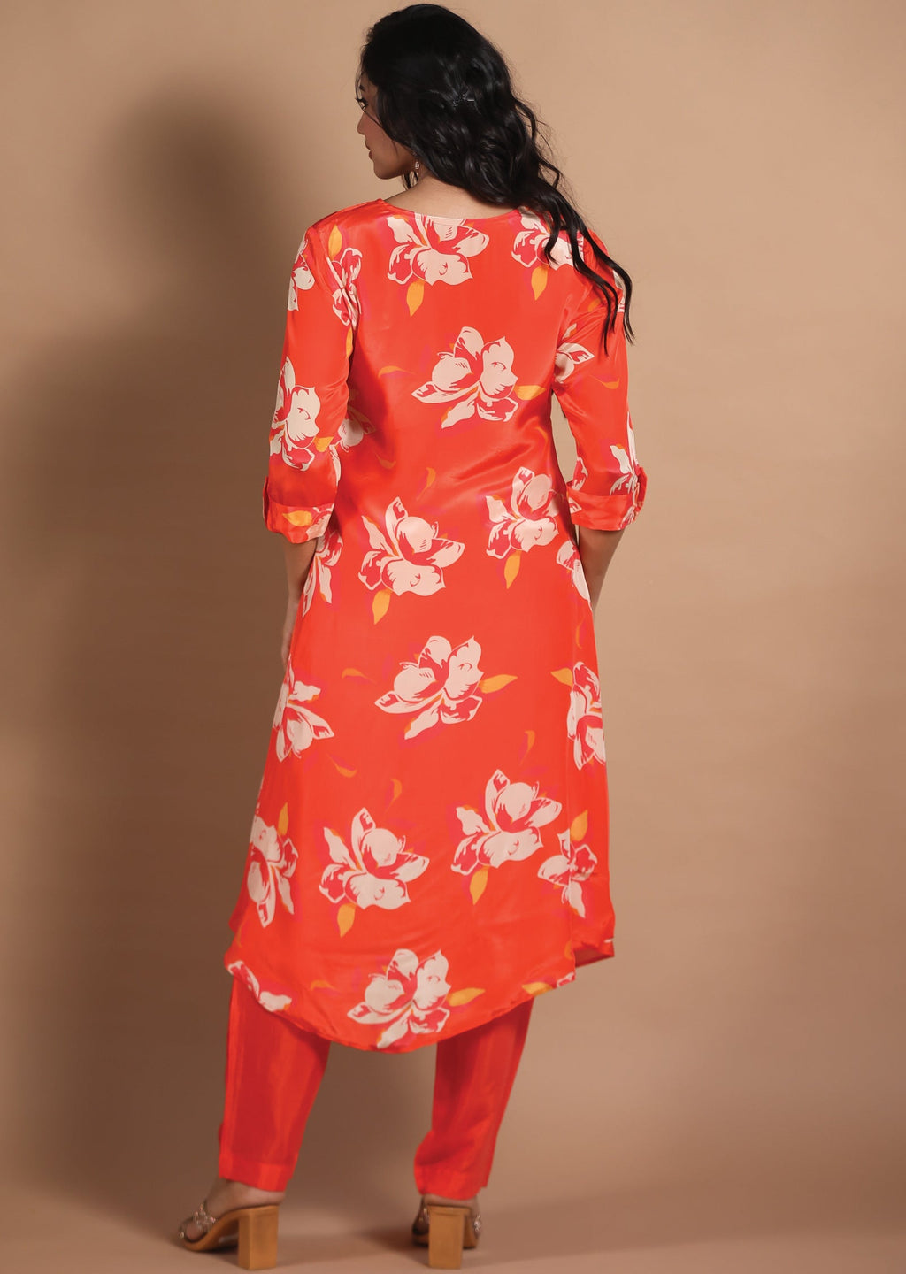 Light Orange Crepe Kurti Set