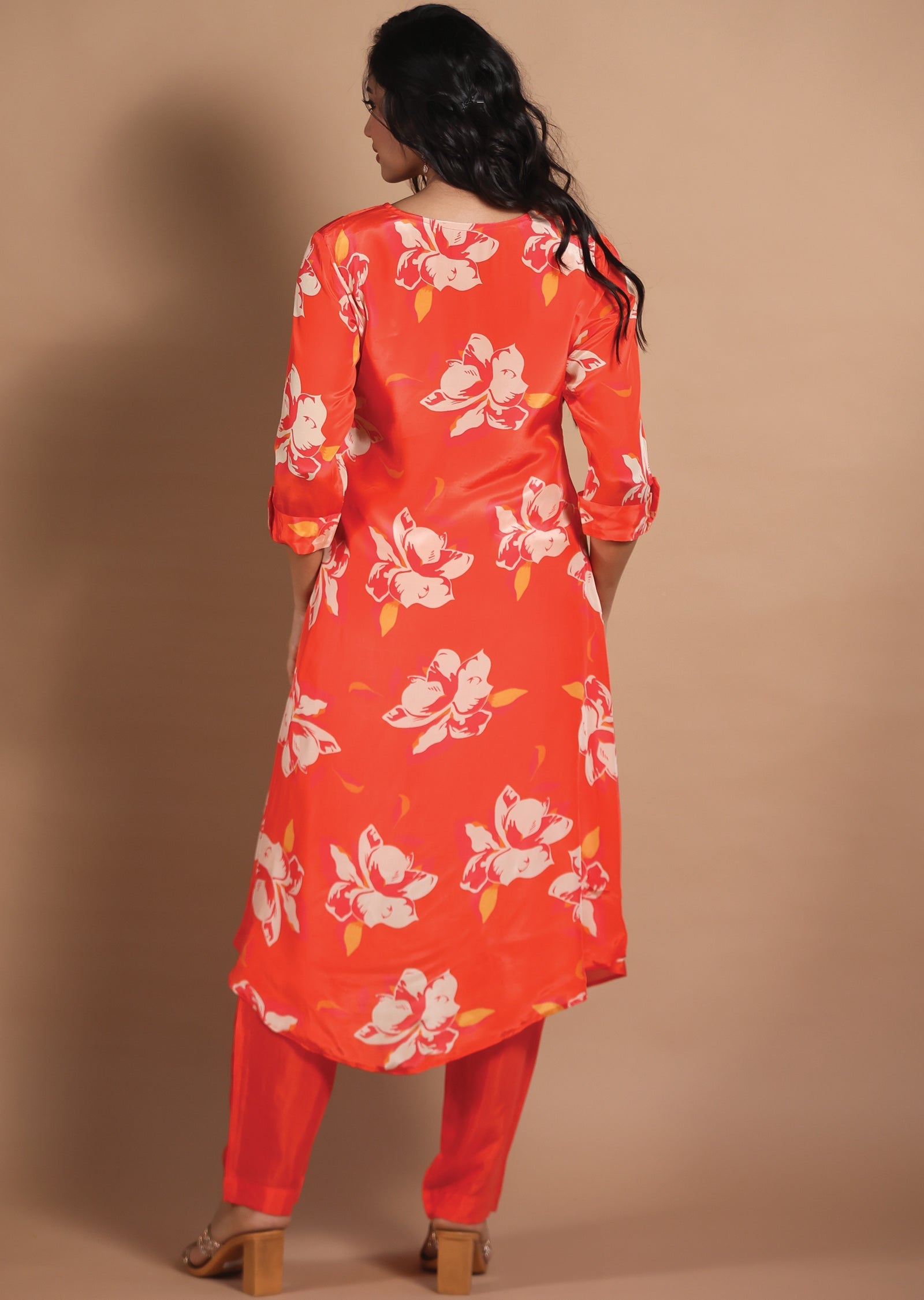 Light Orange Crepe Kurti Set