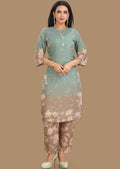 Dusty Green & Brown Soft Cotton Kurti Set