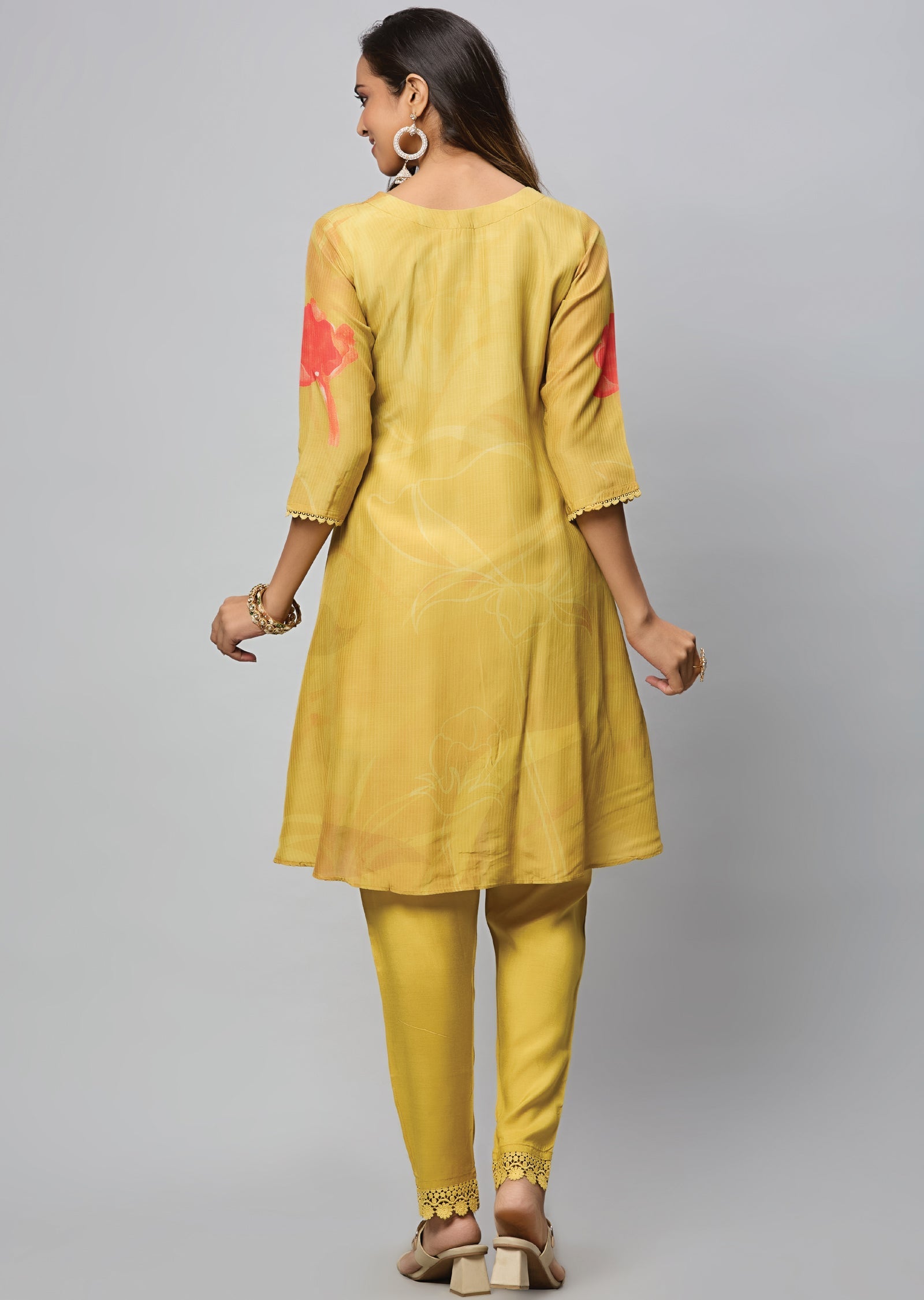 Mustard Muslin Straight Cut Kurti Set