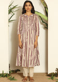 Mauve & Beige Cotton Straight Cut Kurti Set