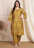 Mehndi Green Muslin Straight Cut Kurti Set