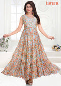 Light Blue Georgette Printed Long Dress