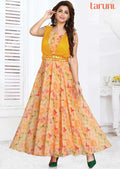 Mustard Georgette Printed Long Dress