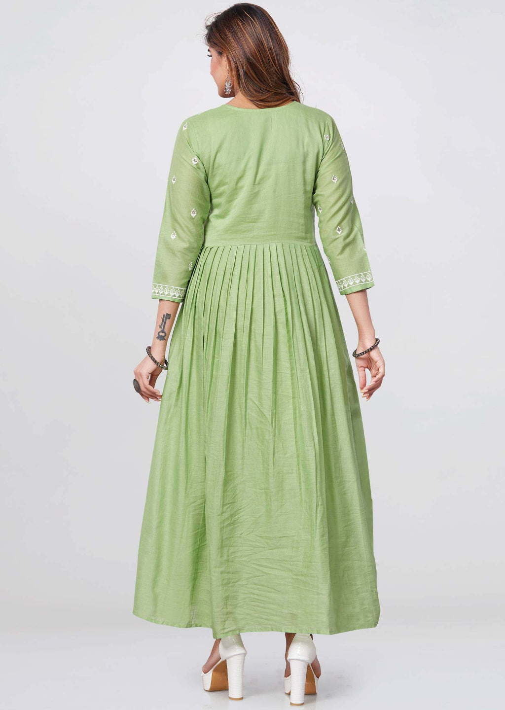 Parrot Green Cotton Long Dress