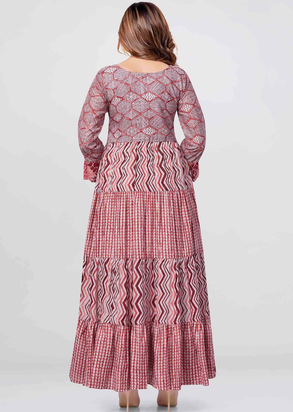 Dusty pink Cotton Printed Long Dress