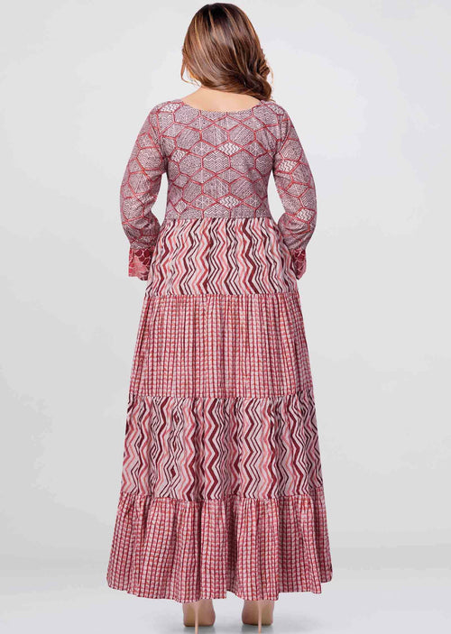 Dusty pink Cotton Printed Long Dress