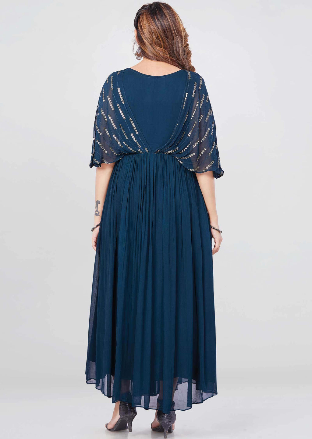 Teal Blue Georgette Long Dress