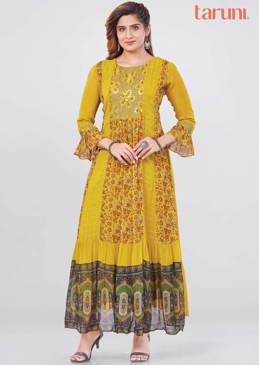 Mustard Georgette Long Dress