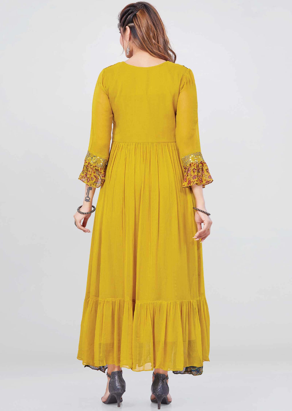 Mustard Georgette Long Dress