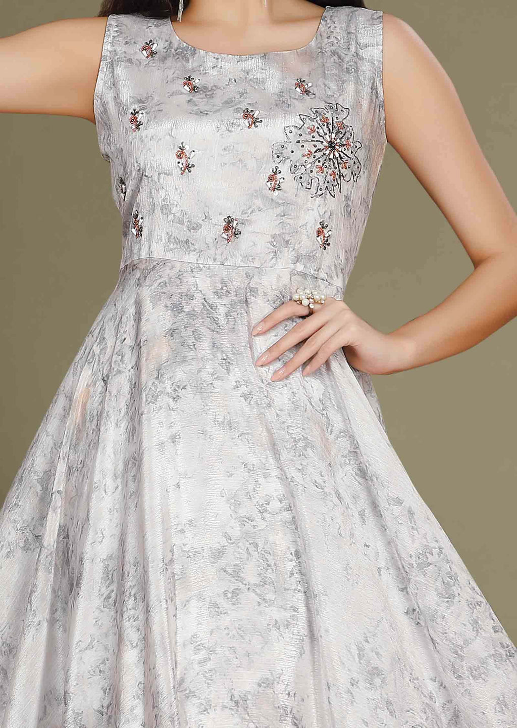 Off White Chinnon Printed Long Dress