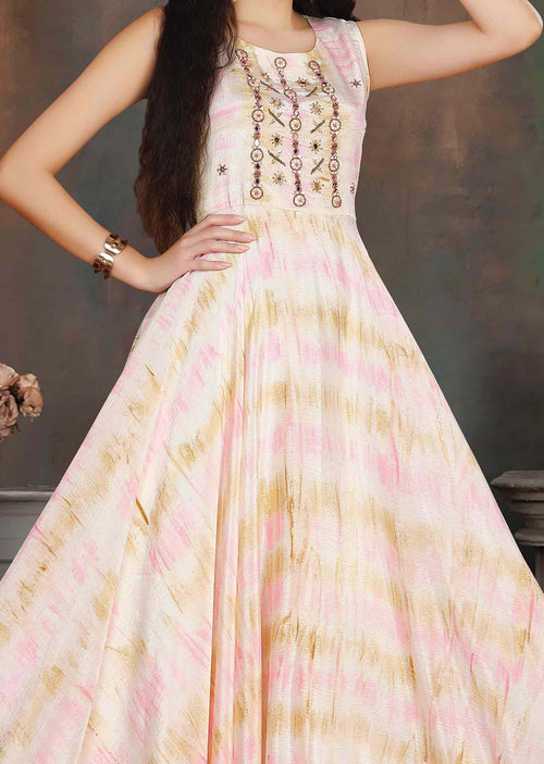 Cream Chinnon Embroidered Long Dress