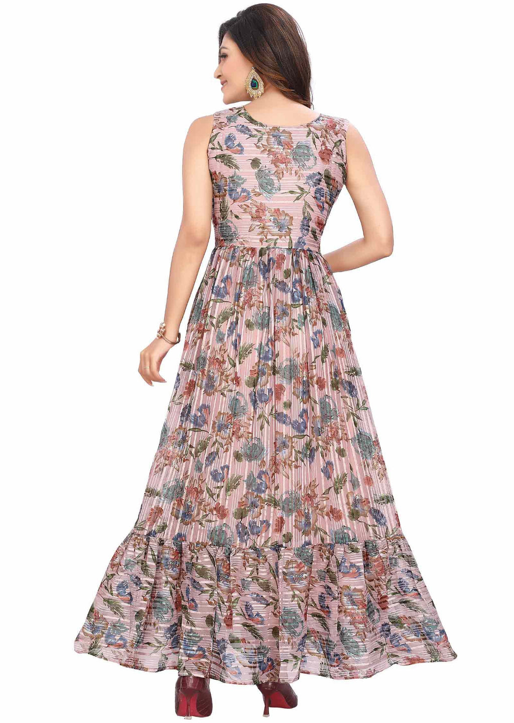 Dusty peach Georgette Printed Long Dress