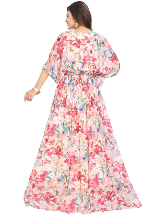 Cream Chinnon Embroidered Long Dress