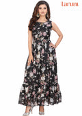 Black Georgette Printed Long Dress