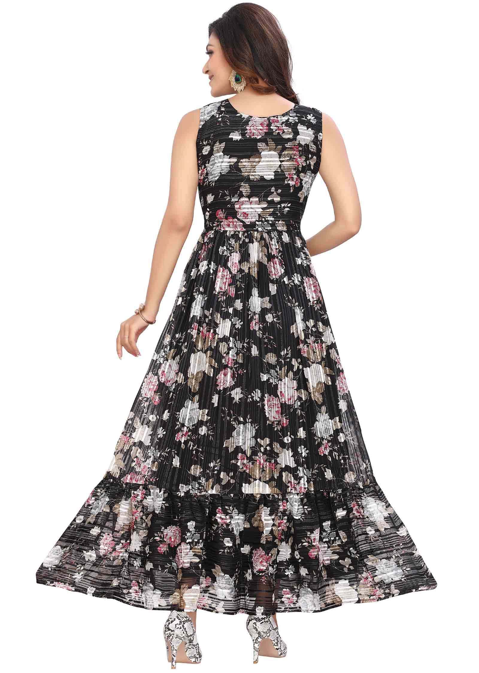 Black Georgette Printed Long Dress