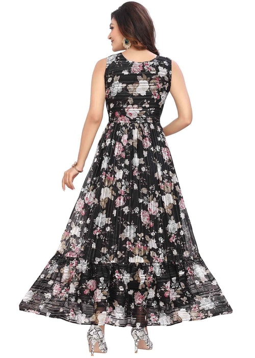 Black Georgette Printed Long Dress