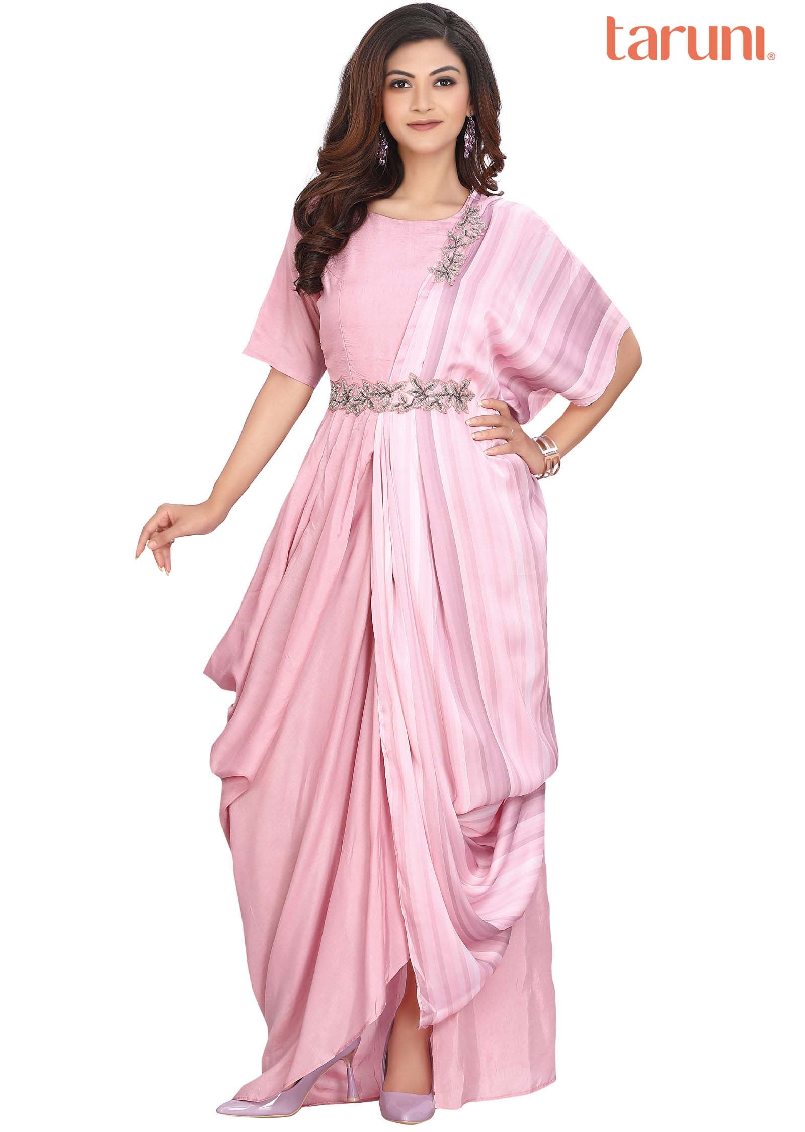 Pink Silk Printed Long Dress