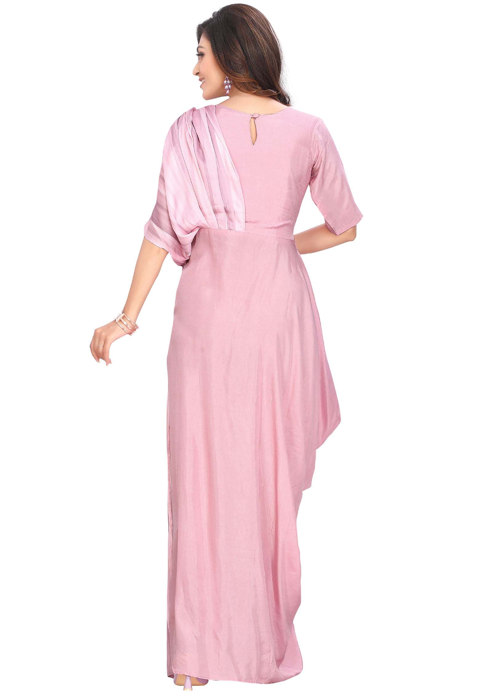 Pink Silk Printed Long Dress