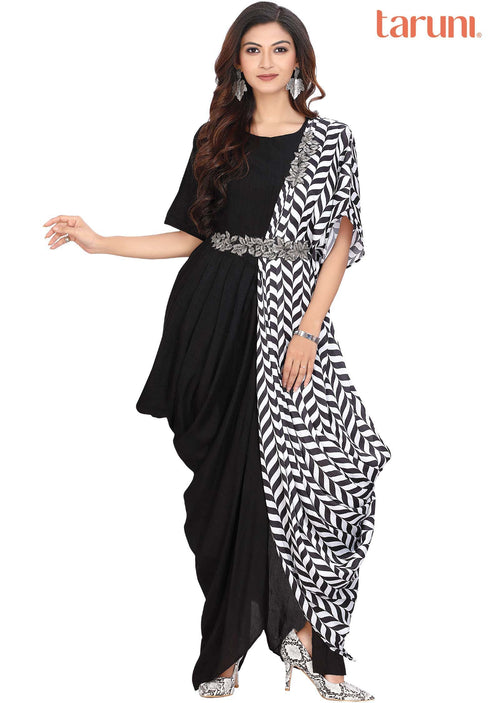 Black Silk Printed Long Dress