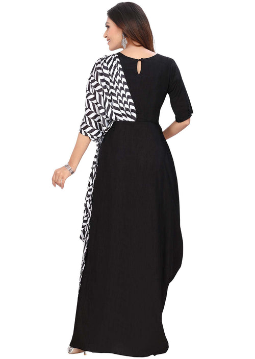 Black Silk Printed Long Dress
