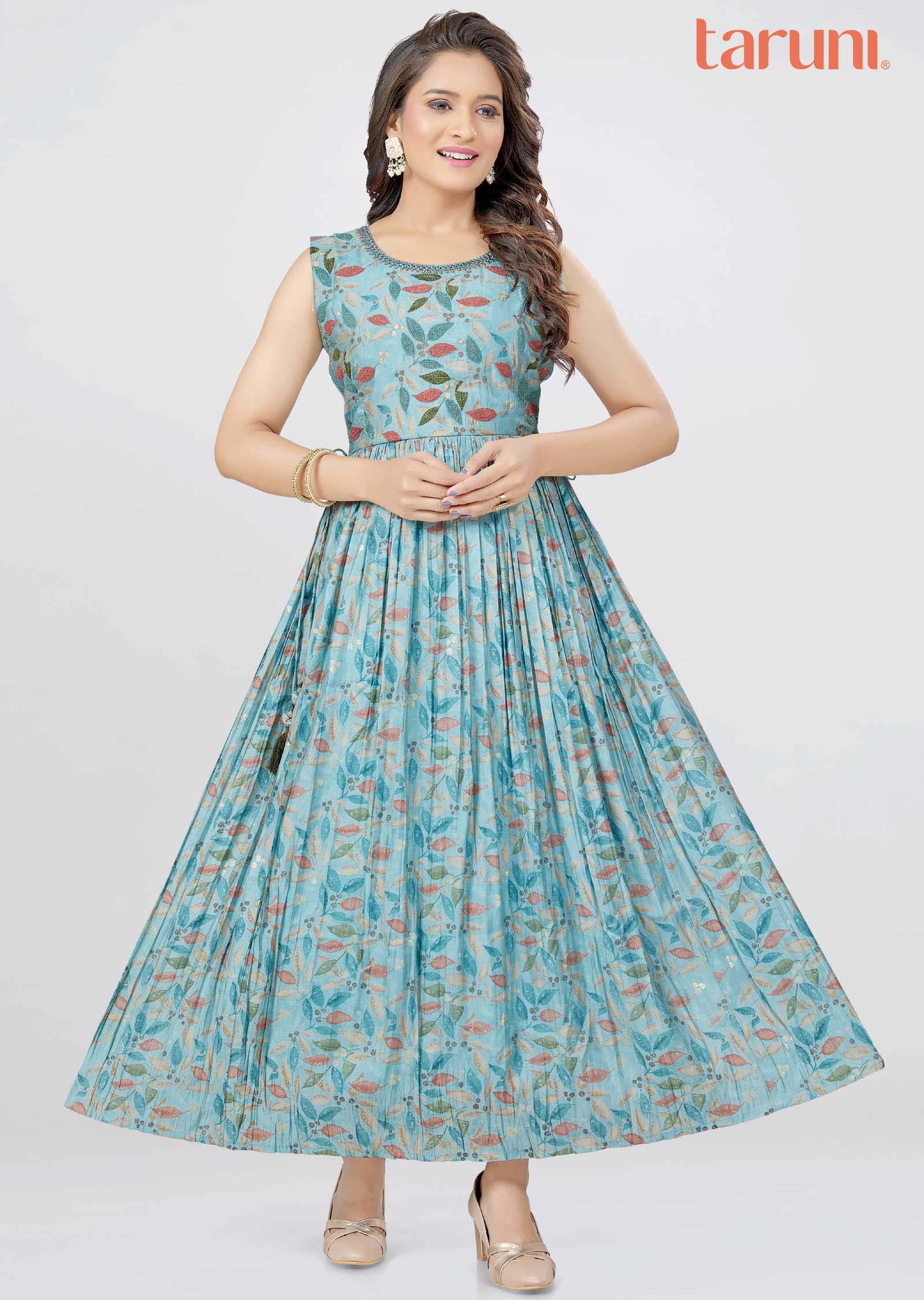 Dusty Green Modal Printed Long Dress