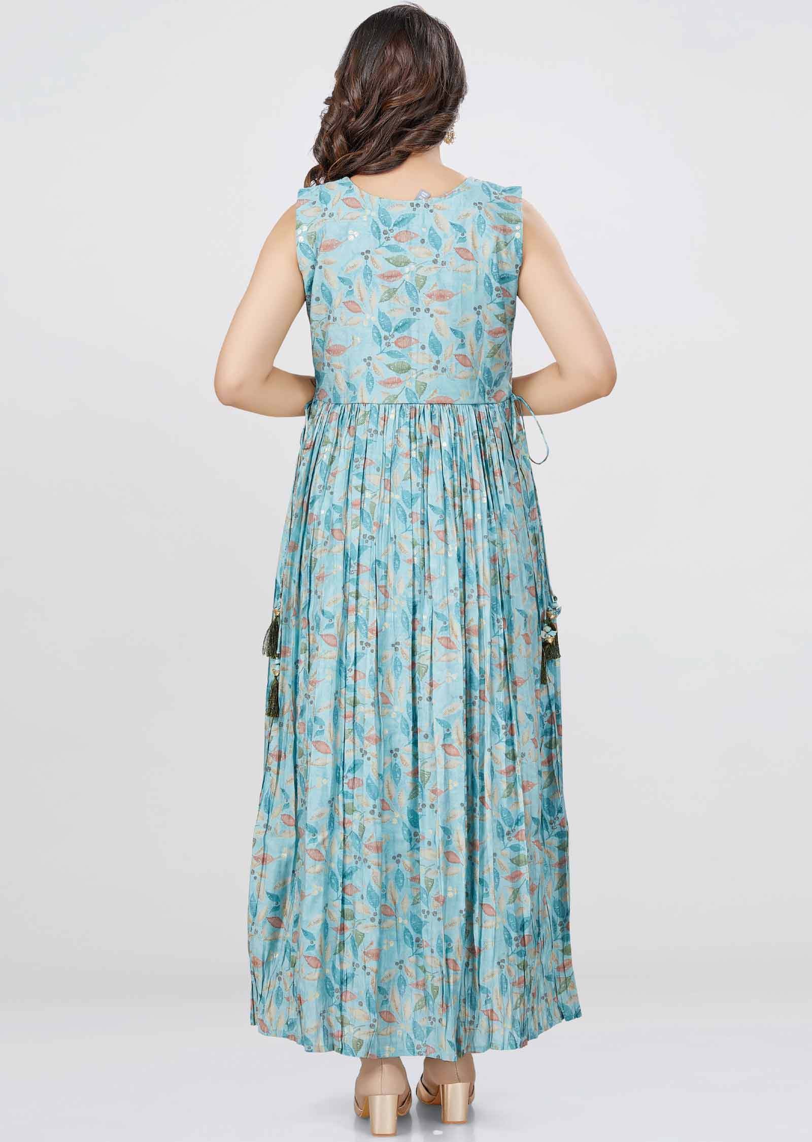Dusty Green Modal Printed Long Dress