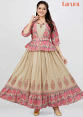 Beige Cotton Printed Long Dress